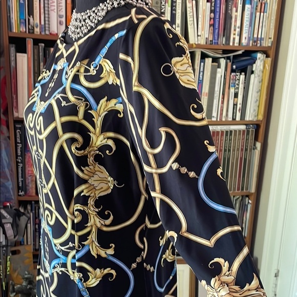 J. McLaughlin Gold and Blue Embellished Mid-Sleeve Midi Dress - Picture 6 of 14